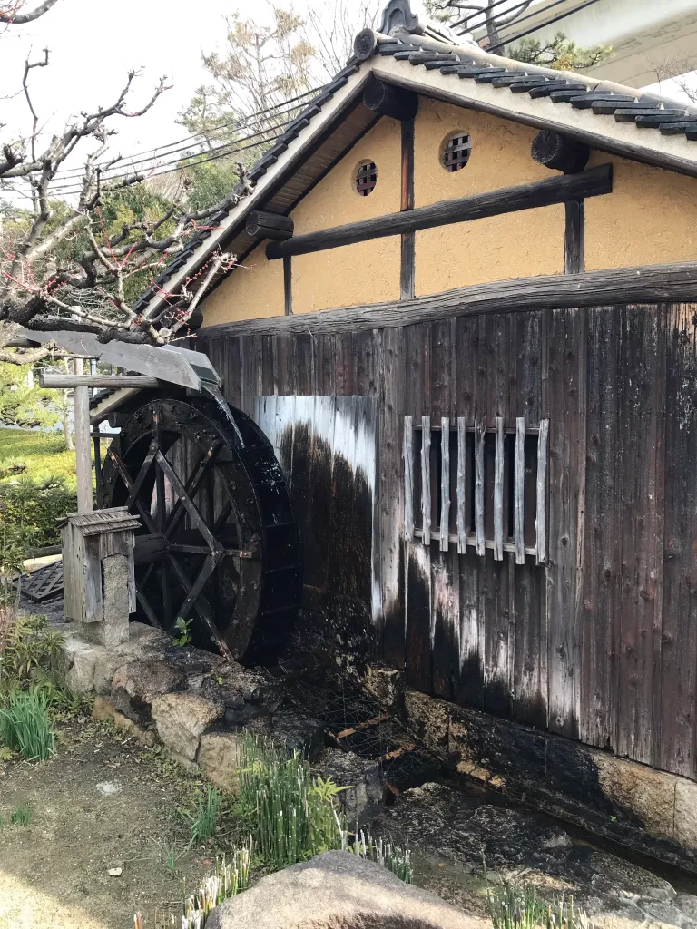 水車での脱穀風景